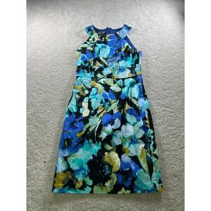 Muse Women's‎ Dress Size 4 Blue Floral Cotton Spandex Sleeveless